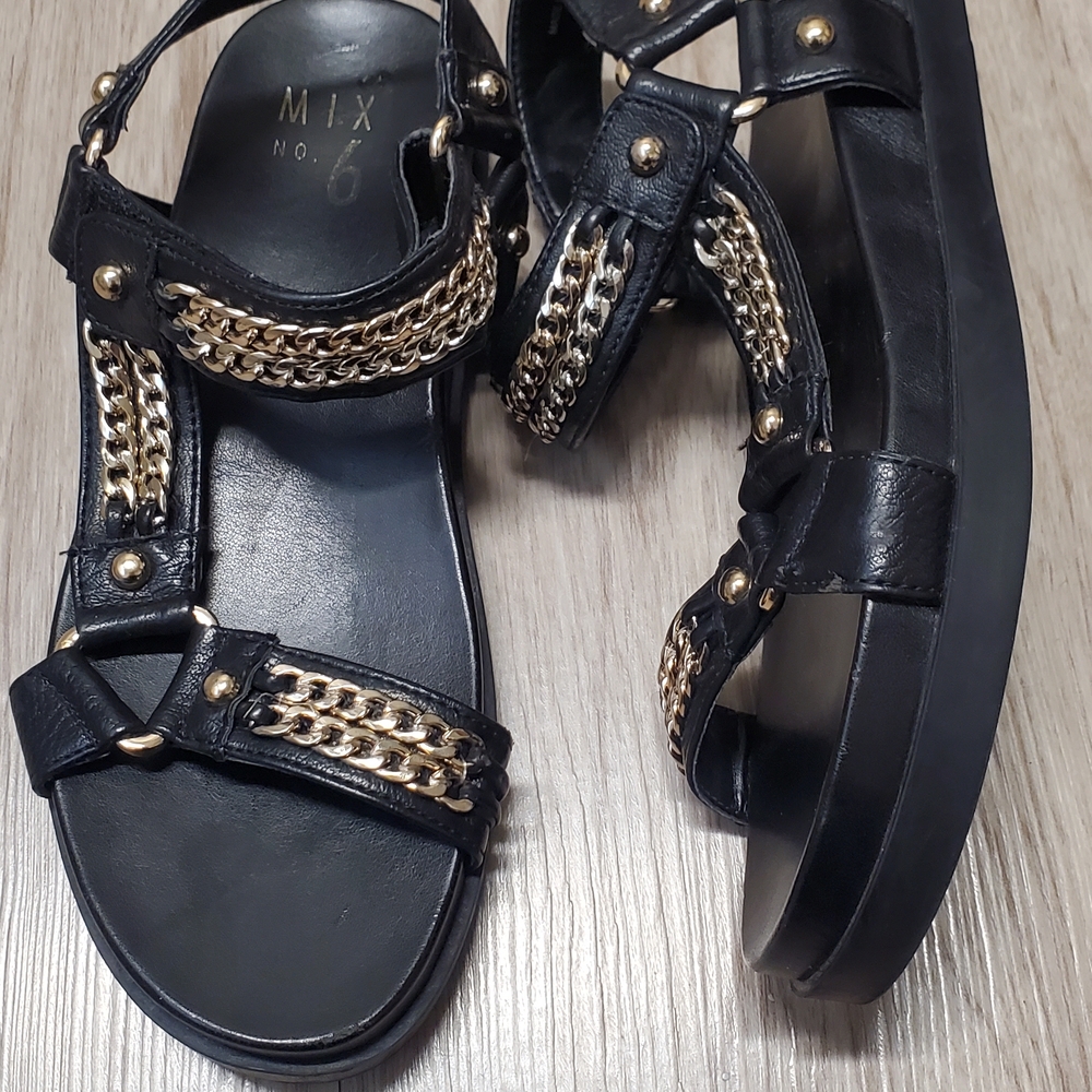 Mix No.6 Black w/ Gold Chains Velcro Stylish Sandals